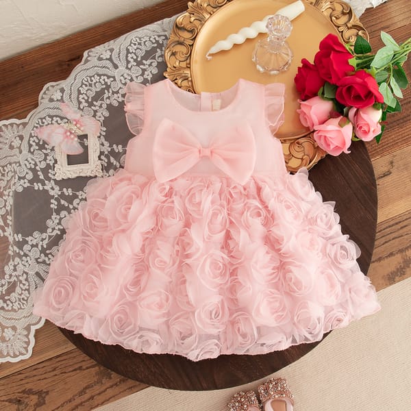 Baby Girl Flying Sleeves Elegant 3D Rose Summer Princess Dress (6 months to 3 years)