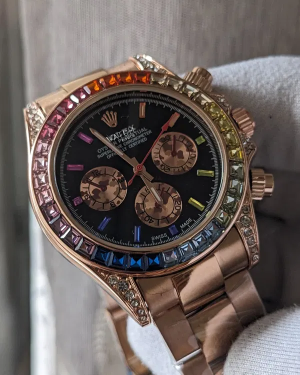Rolex Rainbow Chain Rose Gold Quartz Watch