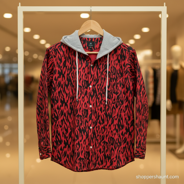 Premium Gabadine fabric print hooded shirt for winter