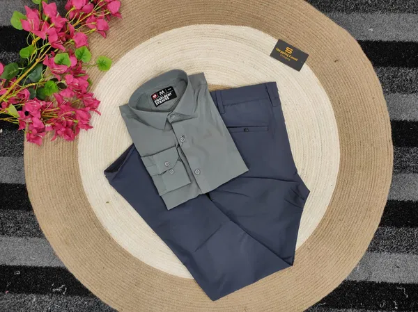 Deep ash shirt with Nevy formal pant combo