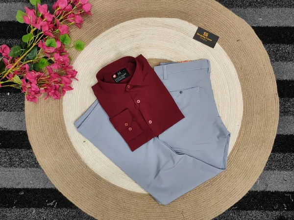 Maroon shirt witg ash formal pant combo