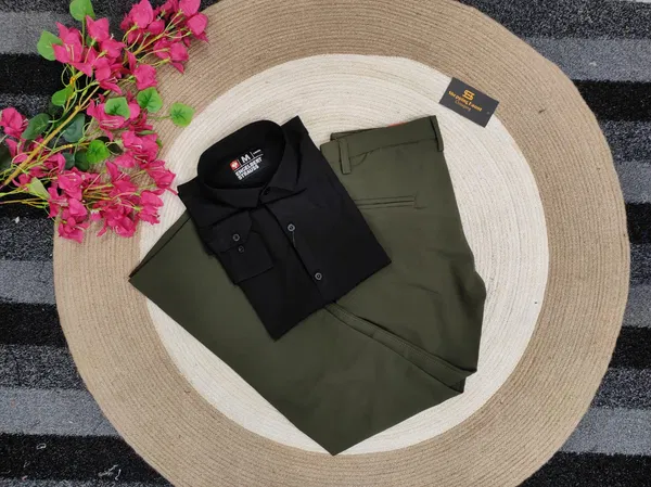 Black shirt with olive formal pant combo