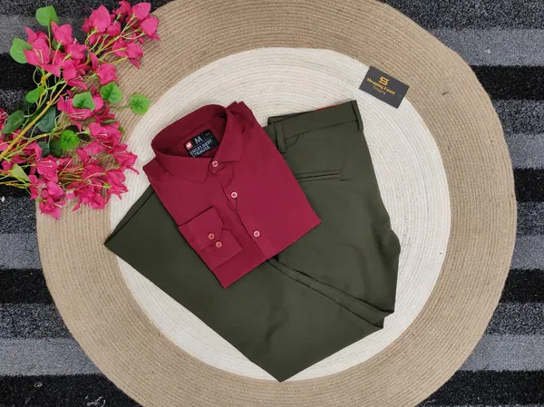 Maroon shirt with olive formal pant combo