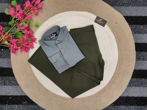 Deep ash shirt with Olive formal pant combo