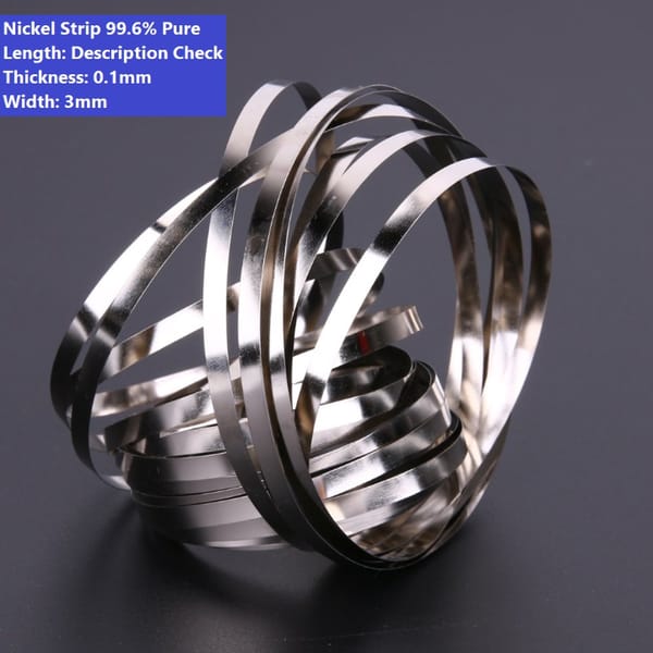 5 Feet Length Pure Nickel Strip 99.6% Pure Nickel Strip 0.1mm Thick 3mm Width Ni Plate Tape Nickel Sheet 3mm Nickel Strip For 18650 Battery AAA AA Battery Spot Welding Battery