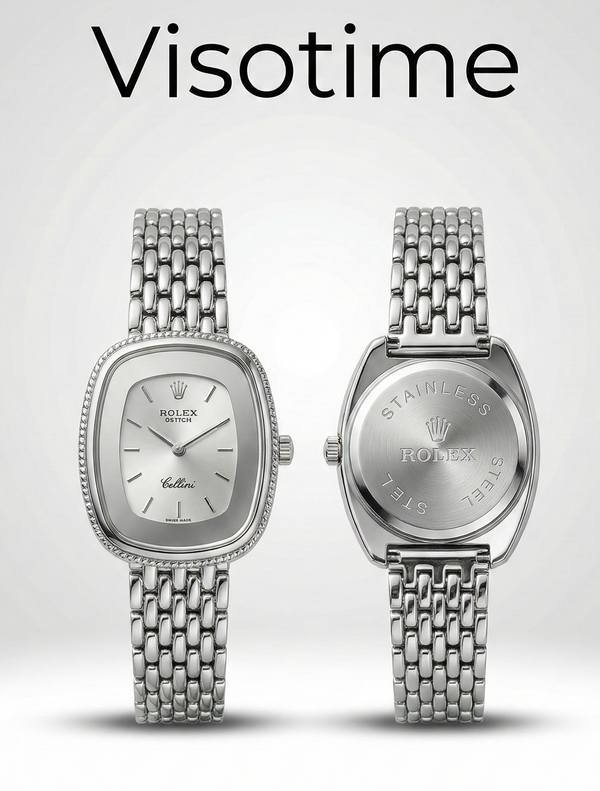 Rolex Cellini Stainless Steel Cushion Case Watch with Silver Dial and Multi-Link Bracelet