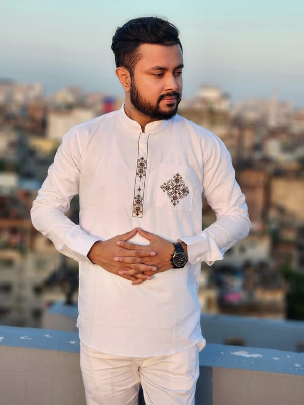 Elite pocket embroidered katua(white color)
