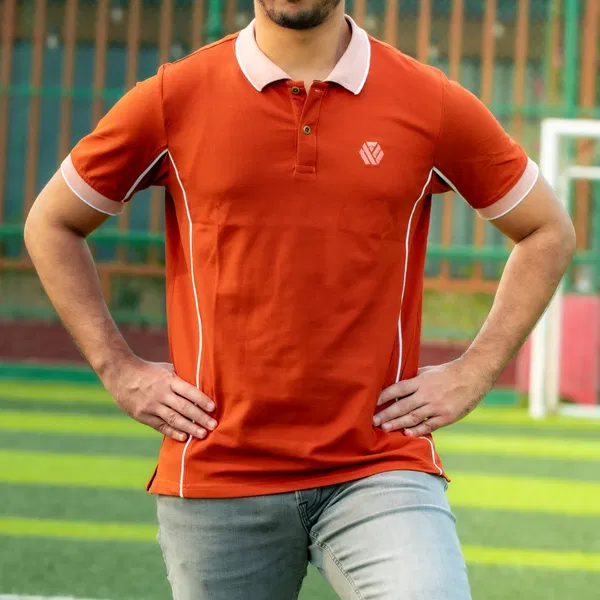 Premium Quality Piping Cut & Sew Design Pique Polo - Burnt orng