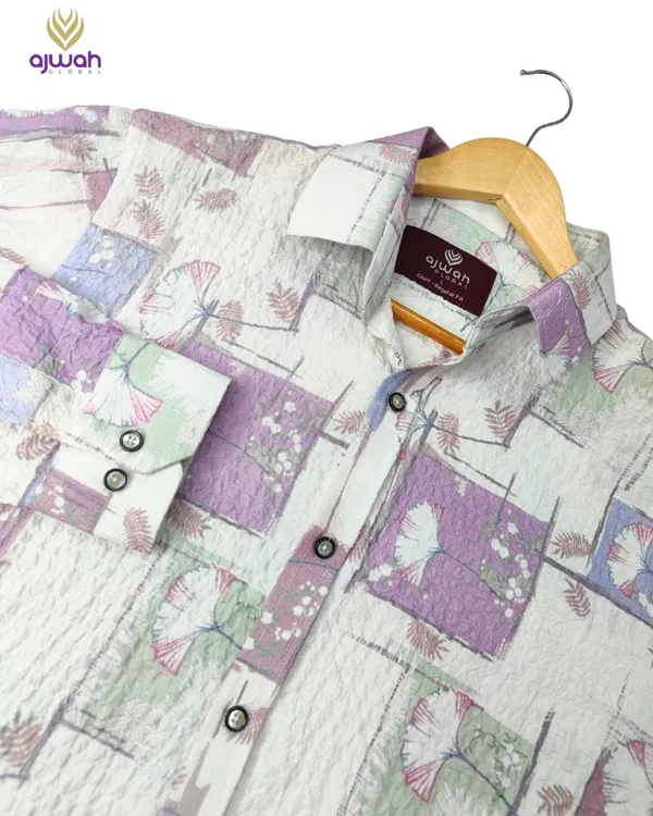 Men’s Abstract Floral Print Shirt in Pastel Shades