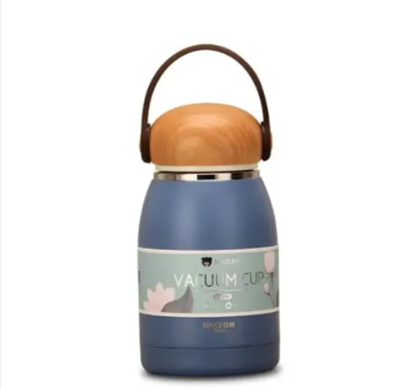 320ml Wooden Lid Portable Handle Stainless Steel Termos water Bottle, Custom Logo School Kid Double Wall Vacuum Flask
