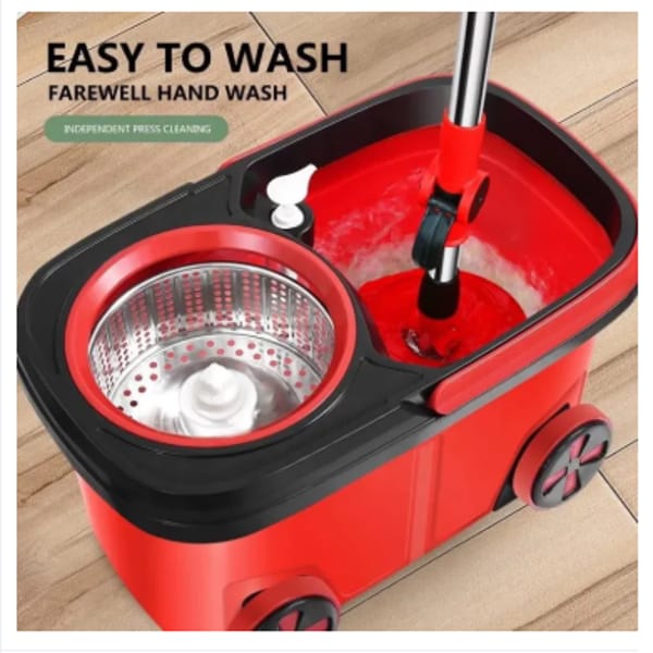 360 Degree Floor Magic Rotating Mop Bucket Set with 2 Microfiber Mop Heads Used for Floo
