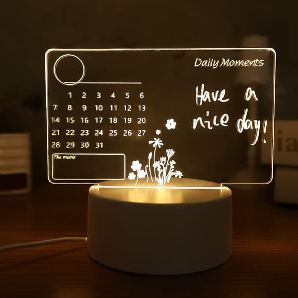 Acrylic DIY Desktop Lamp USB Calendar Board Message Board Light Rewritable Lightweight Multifunctional With Pen Home Accessories