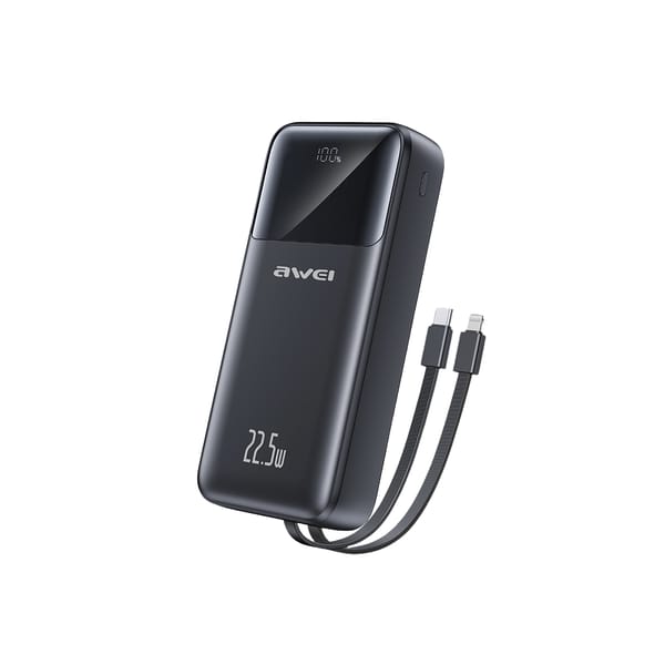 AWEI P107K 20000mAh PD22.5W Power Bank With Built-in Cable
