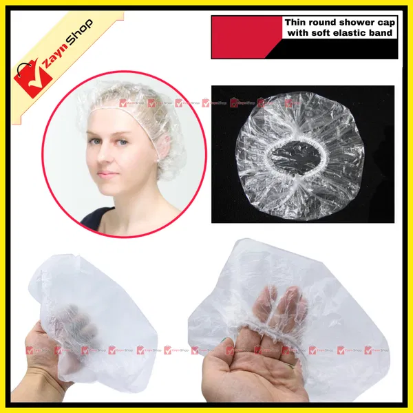 Thin poly Shower cap with soft elastic band Pack of 10 pcs
