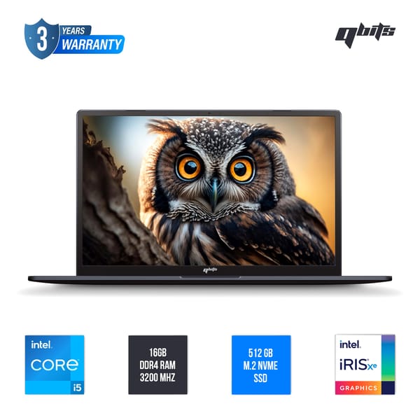 Qbits Sigma X2 Laptop Intel® Core™ i5-1240P (4.40 GHz 12 MB Cache) with 8 GB RAM and 500GB M.2 Western Digital NVMe SSD
