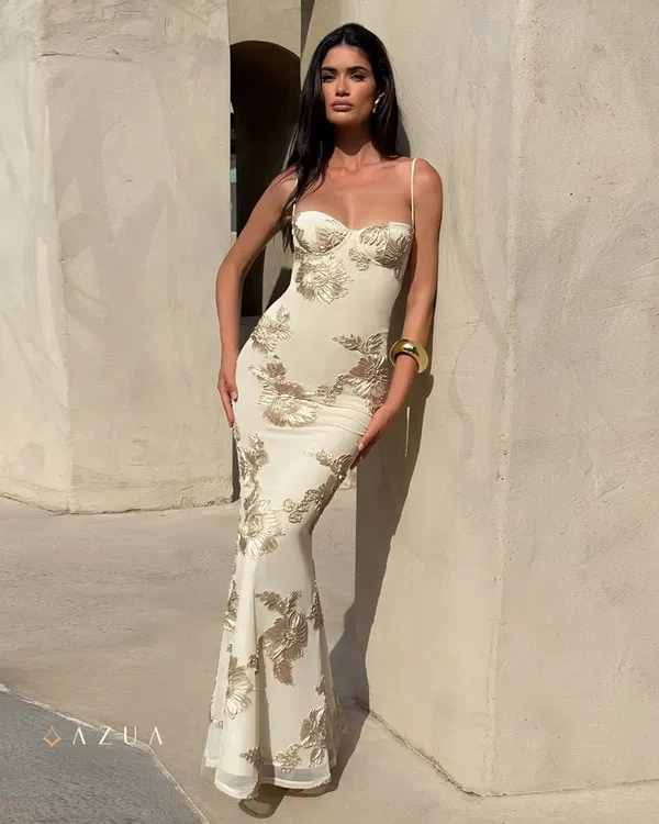 Floral Embroidered Party Gown