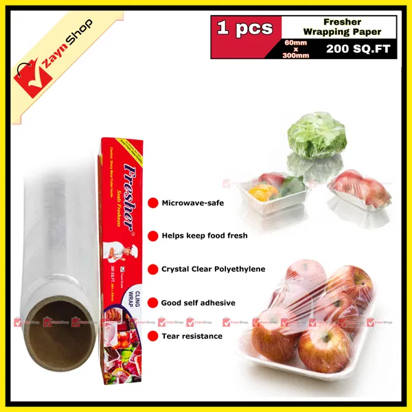 Fresher Plastic Stretch Wrapping ploy paper (200 SQ.FT) for keeping Food fresh Food grade-1 Roll