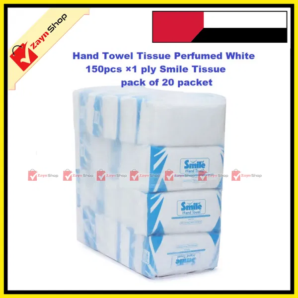 Hand Towel Tissue - Perfumed White-150pcs ×1 ply Smile Tissue pack of 20 packet