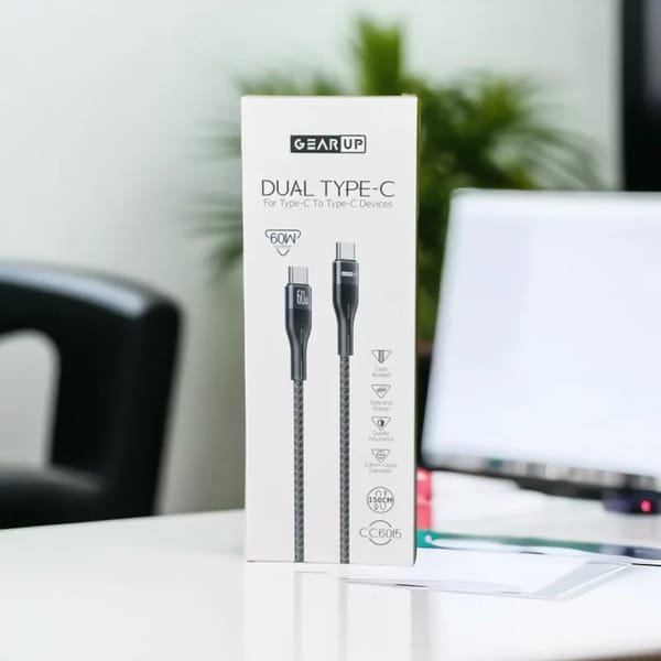 GearUP CC6015 Type-C to C 60W PD Fast Charging & Data Cable – 1.5m