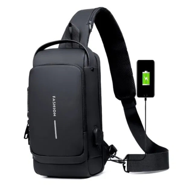 Multifunction Patent Leather Chest Bag Men Waterproof Men Crossbody Bag Anti-theft Travel Bag Male USB Charging Chest Bag Pack