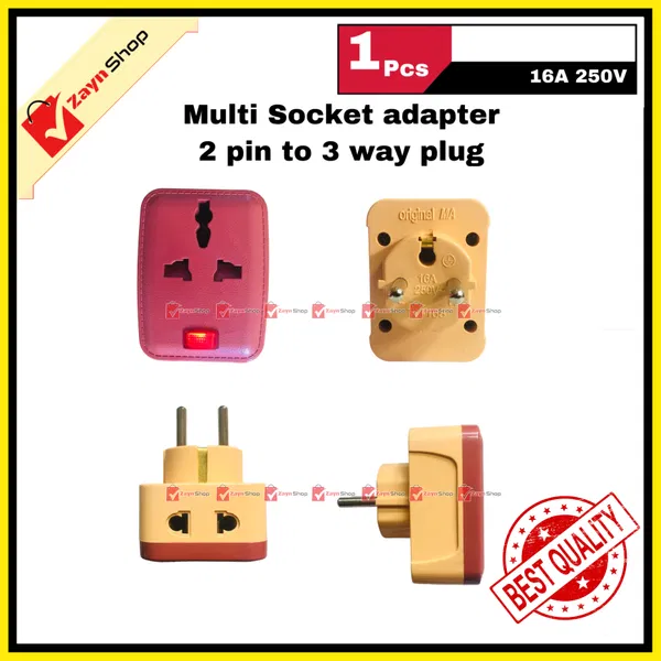 Multi Socket Plug Adapter 250V 16A 2 Pin Power Plug To 3 Way 3 Point Socket Converter With LED Indicator 1pcs