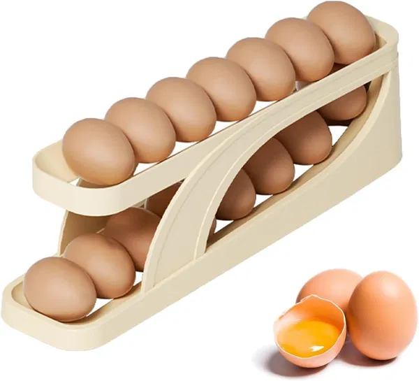 Automatic Rolling Egg Holder – Space-Saving 2-Layer Egg Storage Rack