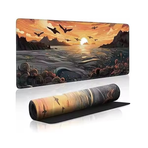 Gaming Mouse Pad Large Waterproof Waves Seagull Anime XL Natural Rubber Keyboard Mat