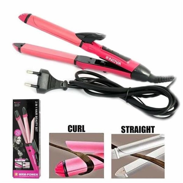 Nova Beauty 2 in 1 Hair Straightener & Curler Professional Hair Iron (NHC-2009) - Pink