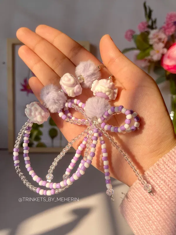 Rice bead purple charm