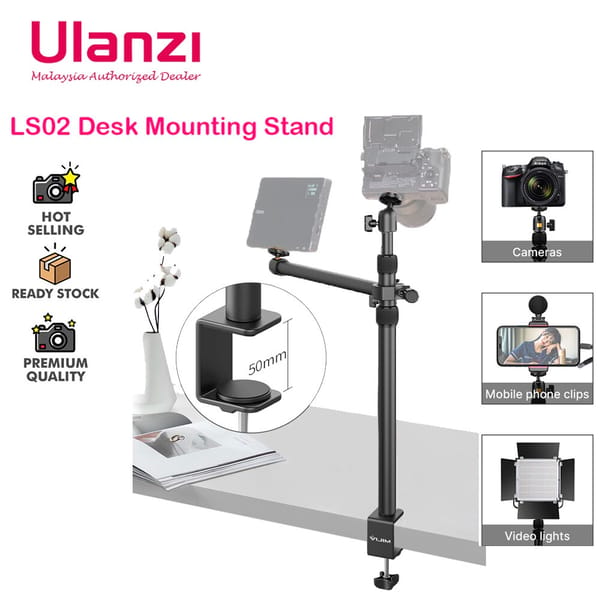 New! Overhead Desk Mount Stand For DSLR, DSLR & Ring Lights (Ulanzi VIJIM-LS02)