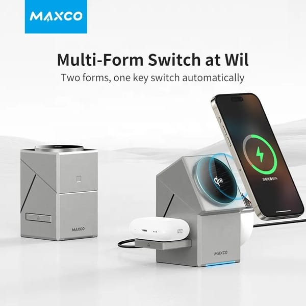 Maxco MW11 Qi2 3-in-1 MagSafe Wireless Charger – Auto-Rotating Phone Dock, 15W Fast Charging for iPhone, Apple Watch & AirPods  | Price in BD