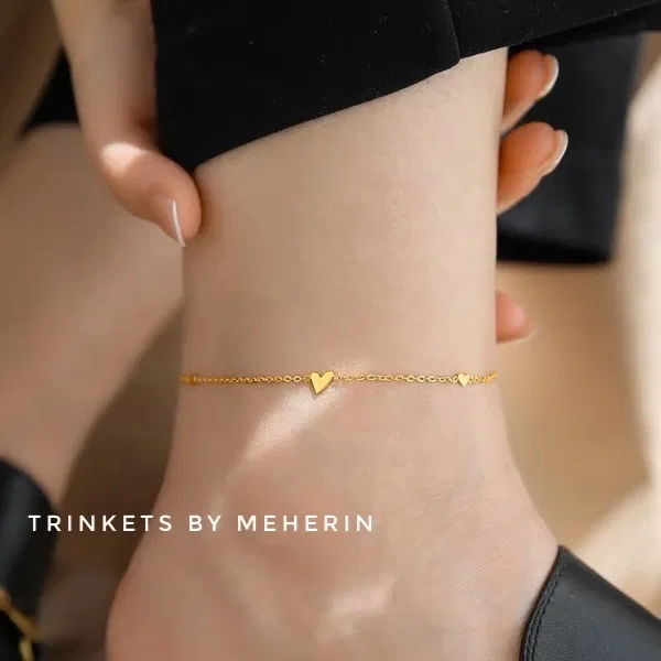 High quality heart design gold plated anklet