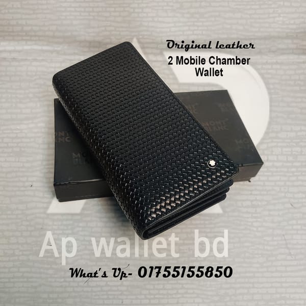 Mont Blanc Duble Mobile Chamber Original Leather Long Wallet With Box