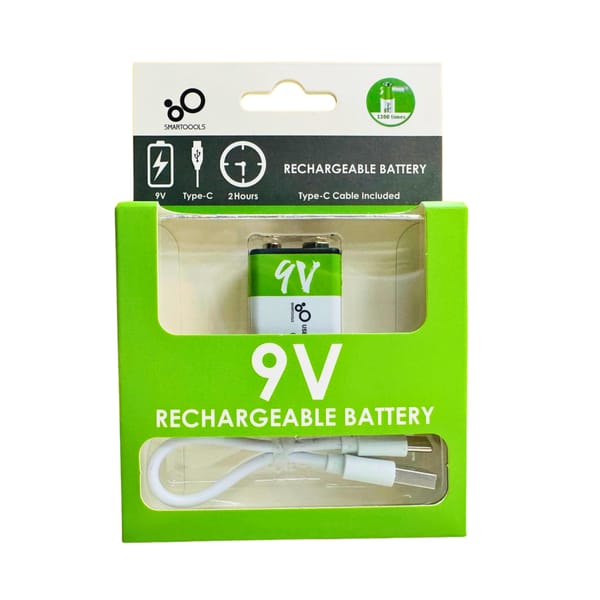 SmarToools 9V 650mAh Type-C Lithium Rechargeable Battery