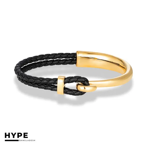 Leather and stainless steel textured bracelet
