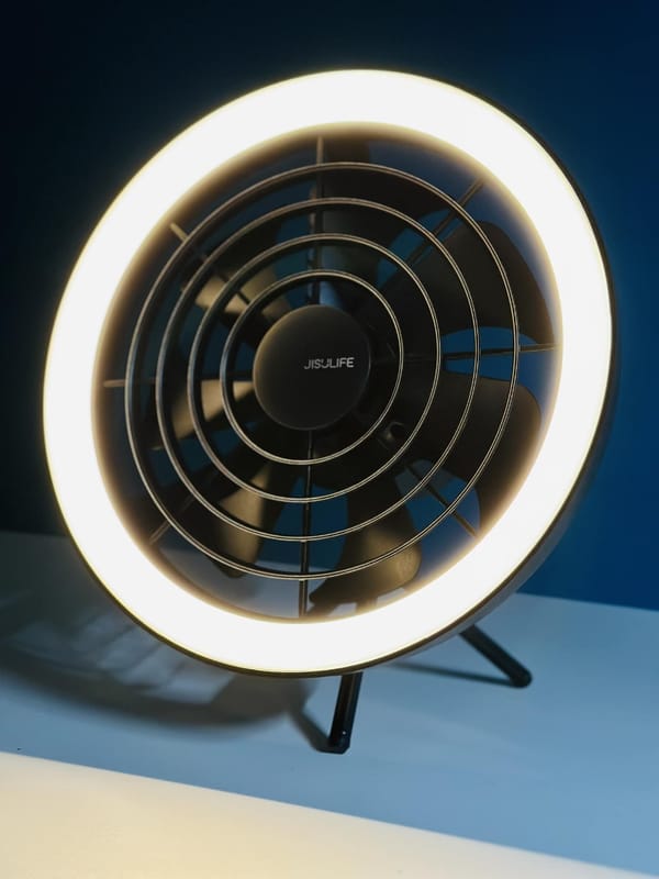 JISULIFE FA17 Rechargeable Fan with LED Ceiling Fan with Long Tripod Stand- White Color