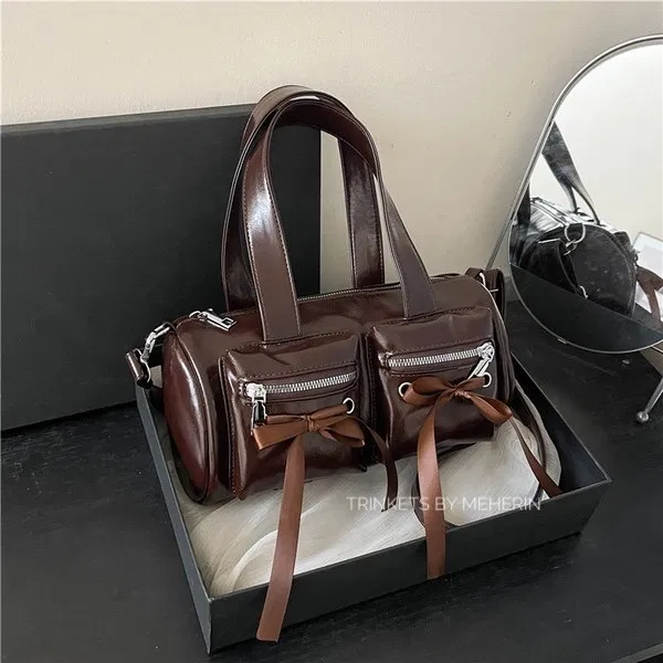 Brown glossy leather bag