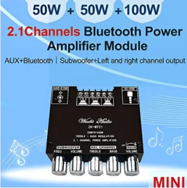 ZK-MT21 Bluetooth 5.0 Subwoofer Amplifier Board 50WX2+100W 2.1 Channel Power Audio Stereo Amplifier Tone Board Bass AMP AUX