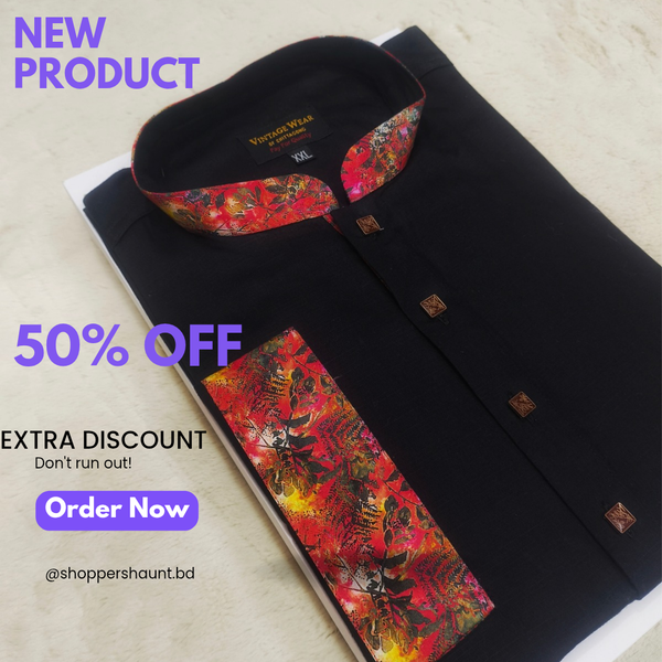 Premium Cotton Contrast Panjabi for Eid (Gulabi Black Beauty)