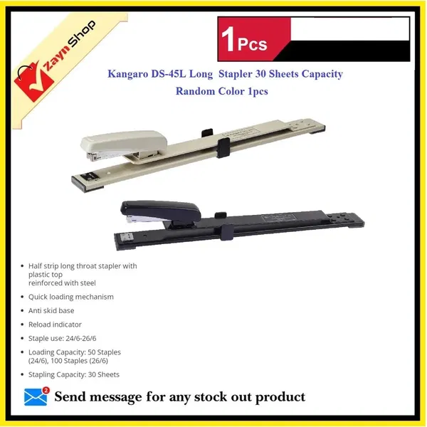 Kangaro DS-45L Long Stapler 30 Sheets Capacity Random Color 1pcs