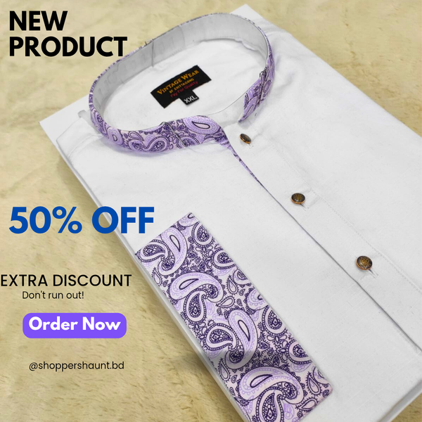 Premium white contrast panjabi for men