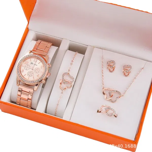 Watch for Women Geneva Fake Three-Eye Watch, Fashionable Diamond-Encrusted Steel Band Watch for Women, Geneva Quartz Watch Set