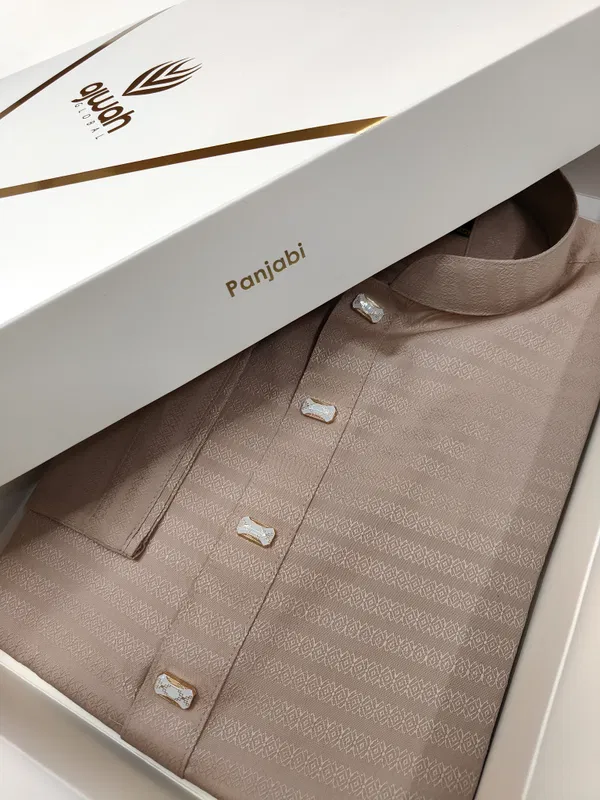 Ajwah Premium Beige Textured Panjabi