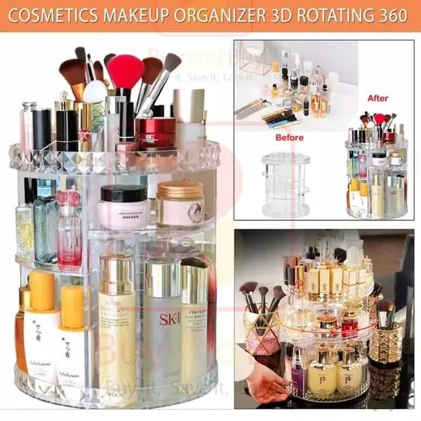 360° Rotating Makeup Organizer – 3D Beauty Storage Box