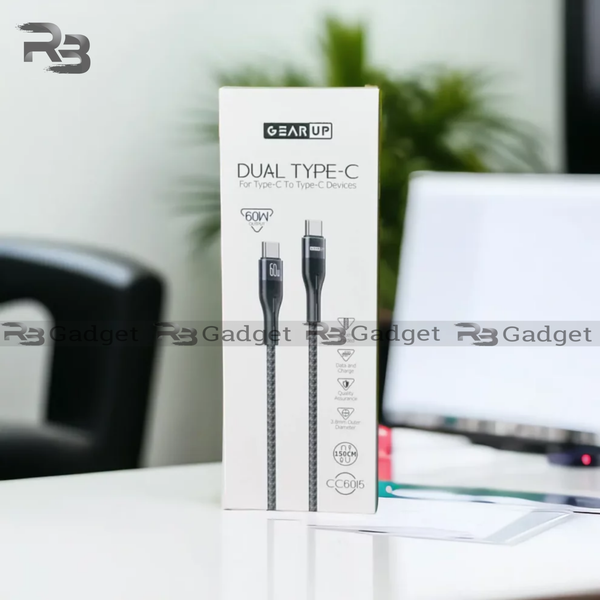 GearUP CC6015 Type-C to C 60W PD Fast Charging & Data Cable – 1.5m