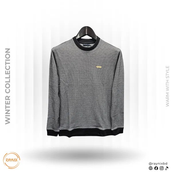 STYLE Winter Collection Textured Knit Crewneck – Black & White Pattern