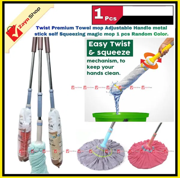 Twist Towel mop Premium Quality Adjustable Handle metal stick auto Squeezing magic mop 1 pcs Random Color