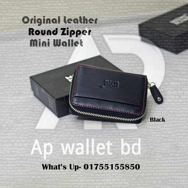 Mont Blanc Plain Original Leather Round Zipper Mini Wallet