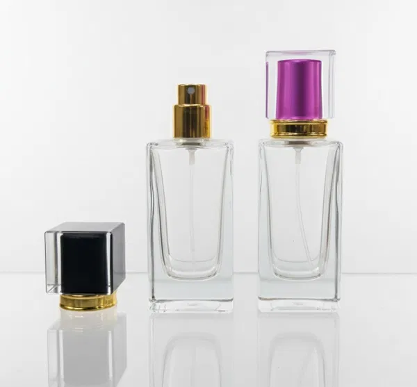 Empty 50ml Perfume Atomizer Refillable Spray Bottle Square Shape Transparent Glass 1 pcs Random color
