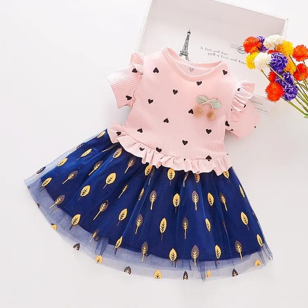 Kids Girls Cherry Love Print Short Sleeve Princess Dress (6 months to 7 years)